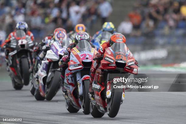 Francesco Bagnaia of Italy and Ducati Lenovo Team leads the field during the MotoGP race during the MotoGP of Austria - Race at Red Bull Ring on...