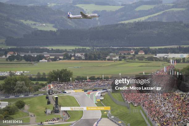The air show before the start of the MotoGP race during the MotoGP of Austria - Race at Red Bull Ring on August 21, 2022 in Spielberg, Austria.
