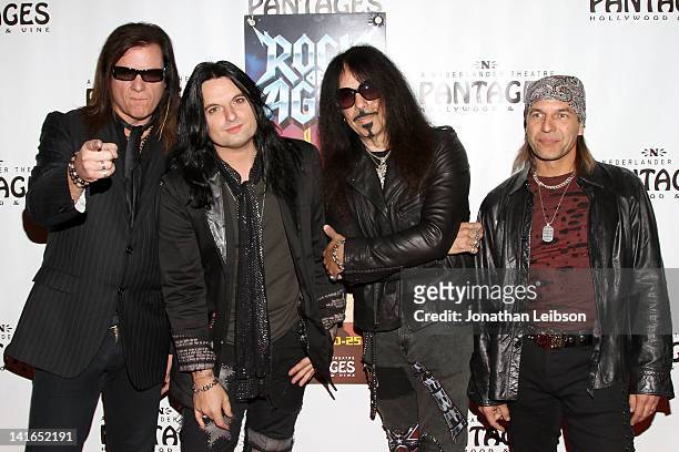 Chuck Wright, Alex Grossi, Frankie Banali and Scott Vokoun arrive to the "Rock Of Ages" - Los Angeles Opening Night at the Pantages Theatre on March...