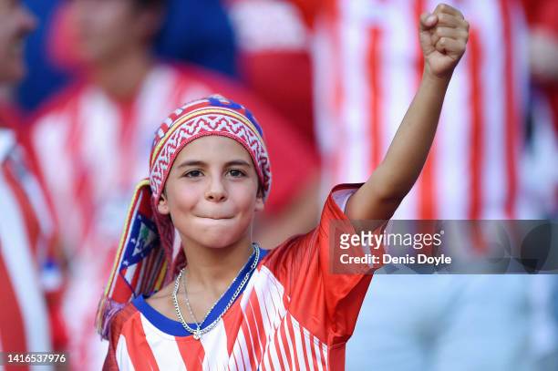 Fan of Atletico Madrid reacts during the LaLiga Santander match between Atletico de Madrid and Villarreal CF at Civitas Metropolitano Stadium on...