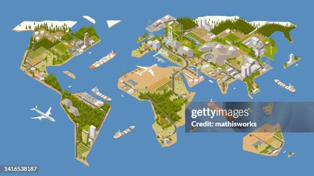 stockillustraties, clipart, cartoons en iconen met isometric world map - mijnindustrie