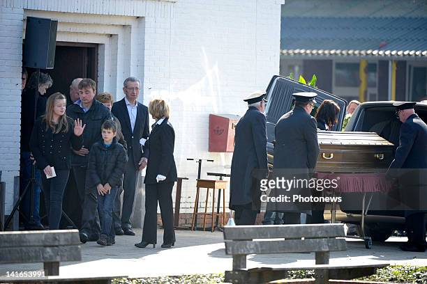 Mourners at the funeral service for Veerle Vanheulekom who died in the bus crash of Sierre on March 20, 2012 in Lommel, Belgium.