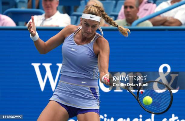 Petra Kvitova of the Czech Republic returns a shot against Caroline Garcia of France during their Women's Singles Final match on day nine of the...