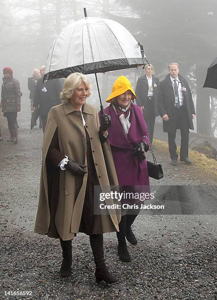 Camilla, Duchess of Cornwall and Queen Sonja of Norway visit Granebo Outdoor Nursery School on March 21, 2012 in Oslo, Norway. Prince Charles, Prince...