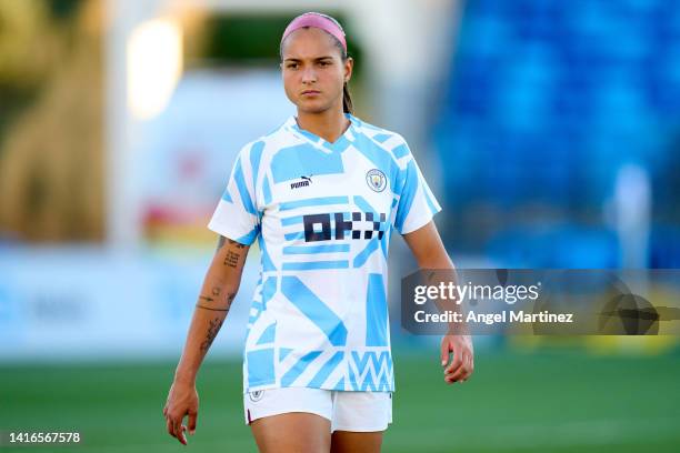 Deyna Castellanos of Manchester City warms up prior to during the UEFA Women's Champions League match between Manchester City and Real Madrid at...