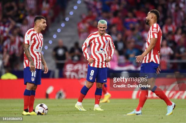 Players of Atletico Madrid react after Yeremi Pino of Villarreal CF scores their side's first goal during the LaLiga Santander match between Atletico...