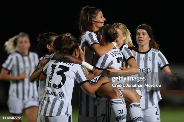 Sofia Cantore of Juventus celebrates with team mates after scoring to give the side a 1-0 lead during the UEFA Women's Champions League, CP Group 6...