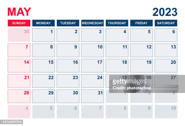 may 2023 calendar. calendar planner design template. week starts on sunday. business vector illustration - 五月 幅插畫檔、美工圖案、卡通及圖標