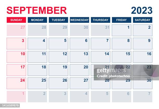 ilustraciones, imágenes clip art, dibujos animados e iconos de stock de calendario septiembre 2023. plantilla de diseño de planificador de calendario. la semana comienza el domingo. ilustración vectorial empresarial - monthly event