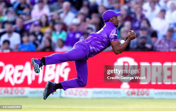 Dwayne Bravo of Northern Superchargers attempts to make a catch during the Hundred match between Northern Superchargers Men and Manchester Originals...