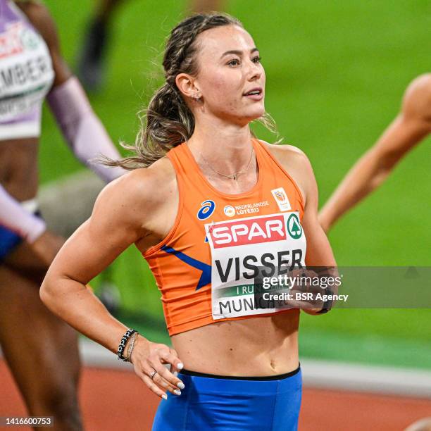 Nadine Visser of The Netherlands competing in women's 100m hurdles at the European Championships Munich 2022 at the Olympiastadion on August 21, 2022...