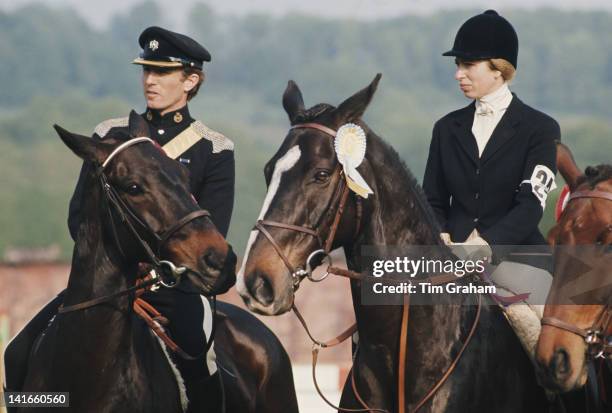 Princess Anne, the Princess Royal and her husband Mark Phillips at an equestrian event, circa 1985.