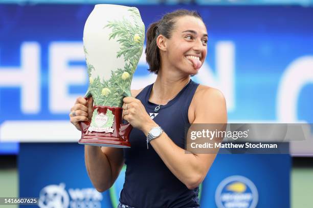 Caroline Garcia of France celebrates after defeating Petra Kvitova of the Czech Republic in their Women's Singles Final match on day nine of the...