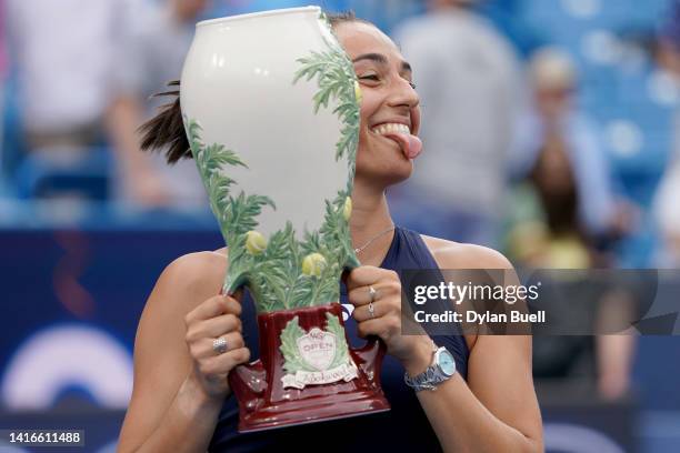 Caroline Garcia of France celebrates after defeating Petra Kvitova of the Czech Republic in their Women's Singles Final match on day nine of the...