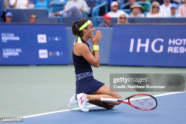 Caroline Garcia of France celebrates after defeating Petra Kvitova of the Czech Republic in their Women's Singles Final match on day nine of the...