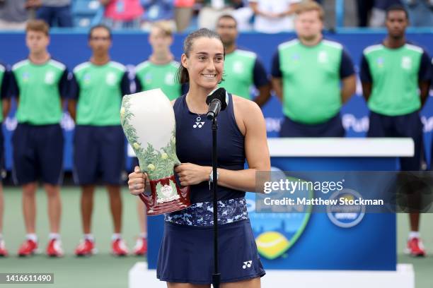 Caroline Garcia of France celebrates after defeating Petra Kvitova of the Czech Republic in their Women's Singles Final match on day nine of the...