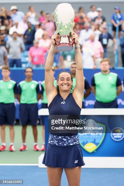Caroline Garcia of France celebrates after defeating Petra Kvitova of the Czech Republic in their Women's Singles Final match on day nine of the...