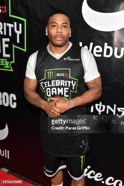 Rapper Nelly attends the Monster Energy BIG3 Celebrity Basketball Game at State Farm Arena on August 21, 2022 in Atlanta, Georgia.