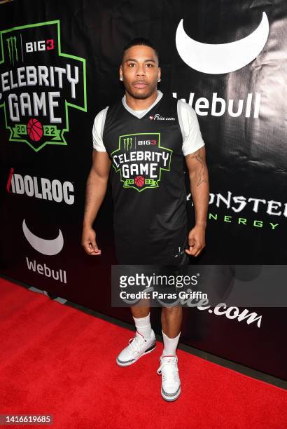 Rapper Nelly attends the Monster Energy BIG3 Celebrity Basketball Game at State Farm Arena on August 21, 2022 in Atlanta, Georgia.