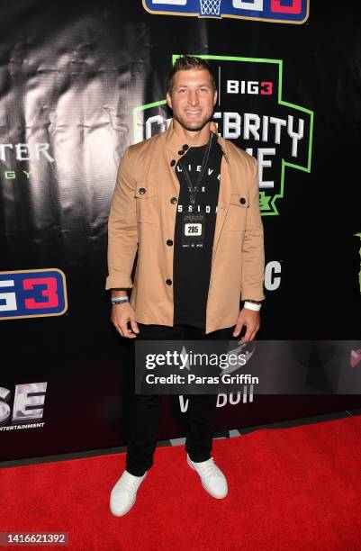 Tim Tebow attends the Monster Energy BIG3 Celebrity Basketball Game at State Farm Arena on August 21, 2022 in Atlanta, Georgia.