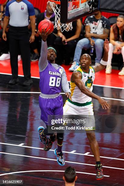 Mike Taylor of the Ghost Ballers shoots against Jodie Meeks of the Ball Hogs during the All-Star game prior to the BIG3 Championship at State Farm...