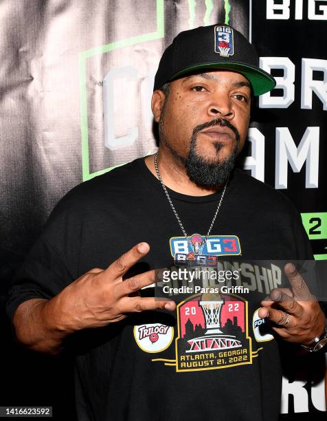 Rapper Ice Cube attends the Monster Energy BIG3 Celebrity Basketball Game at State Farm Arena on August 21, 2022 in Atlanta, Georgia.