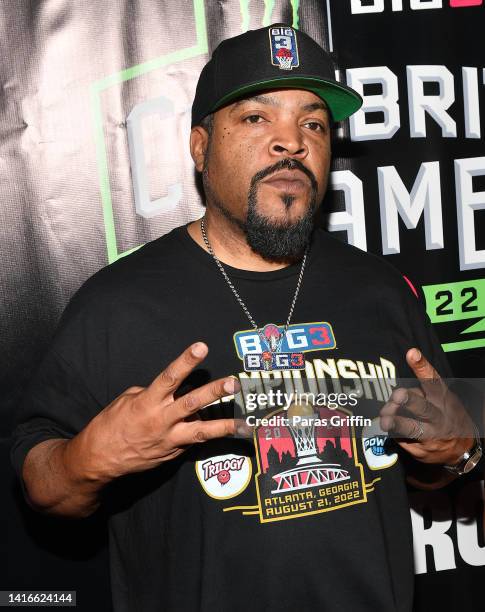 Rapper Ice Cube attends the Monster Energy BIG3 Celebrity Basketball Game at State Farm Arena on August 21, 2022 in Atlanta, Georgia.