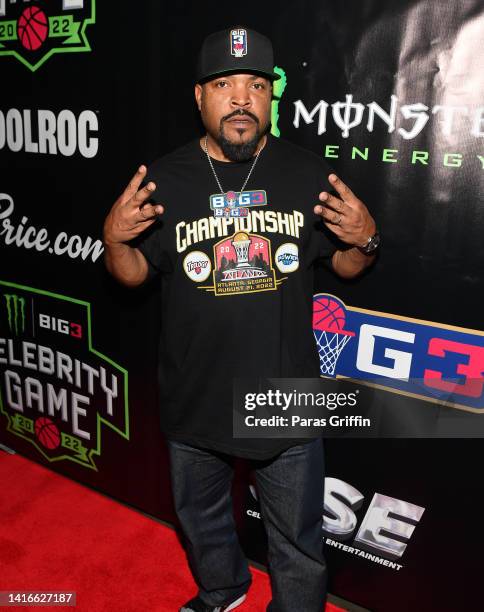 Rapper Ice Cube attends the Monster Energy BIG3 Celebrity Basketball Game at State Farm Arena on August 21, 2022 in Atlanta, Georgia.