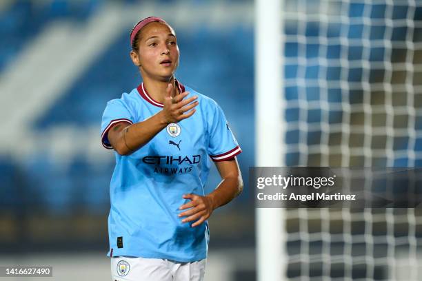 Deyna Castellanos of Manchester City looks on during the UEFA Women's Champions League match between Manchester City and Real Madrid at Estadio...