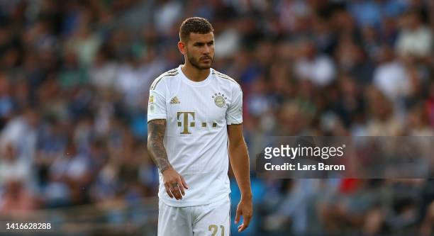 Lucas Hernandez of Muenchen looks on during the Bundesliga match between VfL Bochum 1848 and FC Bayern München at Vonovia Ruhrstadion on August 21,...