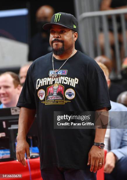 Rapper Ice Cube attends the Monster Energy BIG3 Celebrity Basketball Game at State Farm Arena on August 21, 2022 in Atlanta, Georgia.