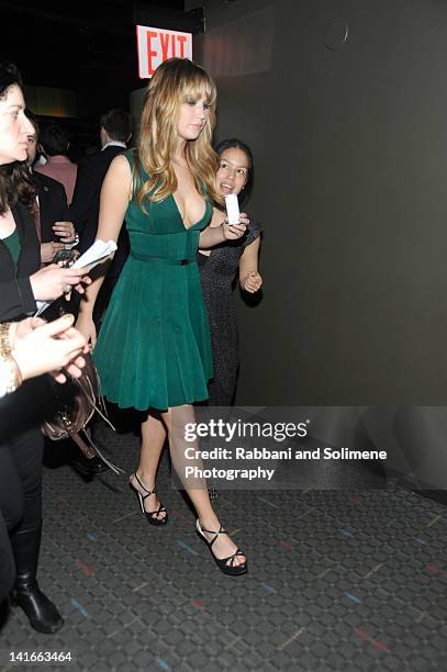 Jennifer Lawrence attends the Cinema Society & Calvin Klein Collection screening of "The Hunger Games" at SVA Theatre on March 20, 2012 in New York...