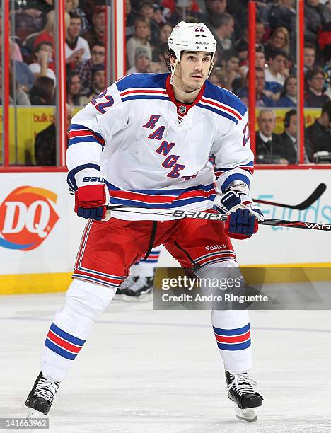 Brian Boyle of the New York Rangers skates against the Ottawa Senators at Scotiabank Place on March 8, 2012 in Ottawa, Ontario, Canada.