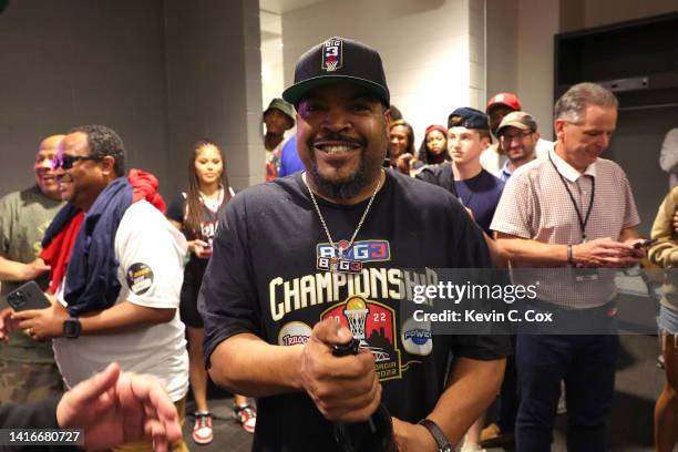 Ice Cube celebrates with in the locker room with Trilogy during the BIG3 Championship at State Farm Arena on August 21, 2022 in Atlanta, Georgia.