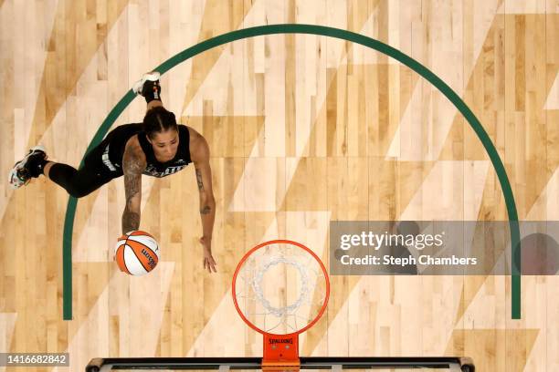 Gabby Williams of the Seattle Storm shoots against the Washington Mystics in the third quarter during Round 1 Game 2 of the WNBA playoffs at Climate...