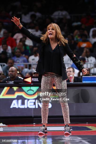 Head coach Nancy Lieberman of the Power reacts during the BIG3 Championship against Trilogy at State Farm Arena on August 21, 2022 in Atlanta,...