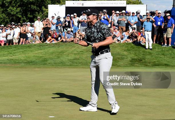 Will Gordon reacts after sinking a putt to win the Albertsons Boise Open presented by Chevron in a playoff hole at Hillcrest Country Club on August...