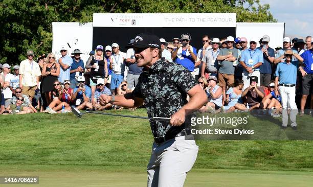 Will Gordon reacts after sinking a putt to win the Albertsons Boise Open presented by Chevron in a playoff hole at Hillcrest Country Club on August...