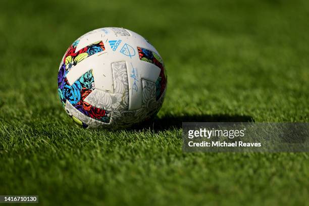 Detail of the ball during the first half between the Chicago Fire and the New York City FC at SeatGeek Stadium on August 21, 2022 in Bridgeview,...