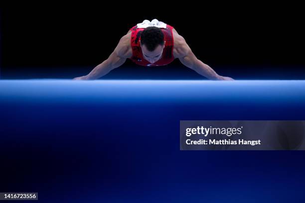 Adem Asil of Turkey competes during the Artistic Gymnastics - Men's Floor Exercise Final on day 11 of the European Championships Munich 2022 at...