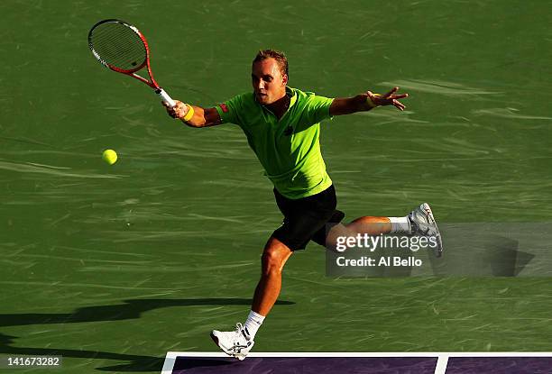 Steve Darcis of Belguim in action against David Nalbandian of Argentina during Day 3 of the Sony Ericsson Open at Crandon Park Tennis Center on March...