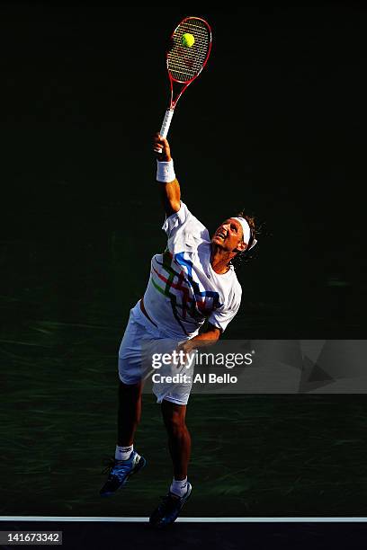 David Nalbandian of Argentina serves to Steve Darcis of Belguim during Day 3 of the Sony Ericsson Open at Crandon Park Tennis Center on March 21,...