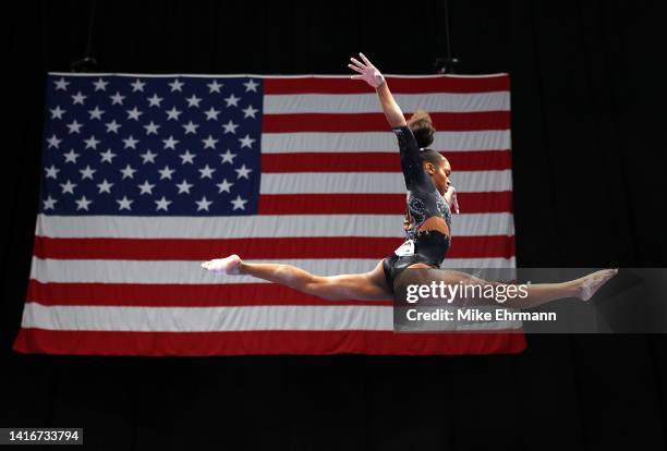 Shilese Jones competes in the balance beam during the 2022 US Gymnastics Championships at Amalie Arena on August 21, 2022 in Tampa, Florida.