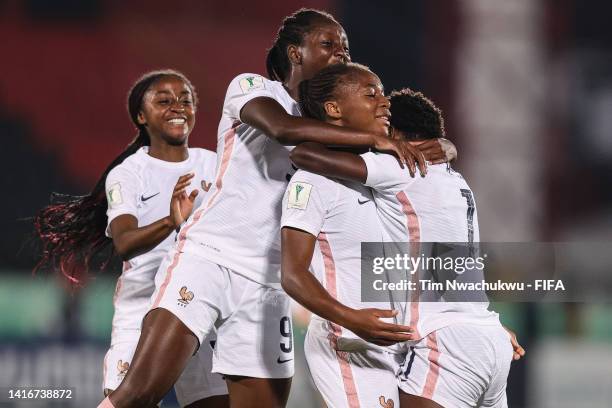 Magnaba Folquet of France celebrates after scoring her team's first goal during the FIFA U-20 Women's World Cup Costa Rica 2022 quarterfinals match...
