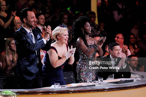 The jury members applaud during the 'Let's Dance' TV Show on March 21, 2012 in Cologne, Germany.
