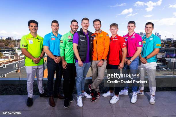 Ollie Davies of the Thunder, Alex Carey of the Strikes, Glenn Maxwell of the Stars, Riley Meredith of the Hurricanes, Andrew Tye of the Scorchers,...