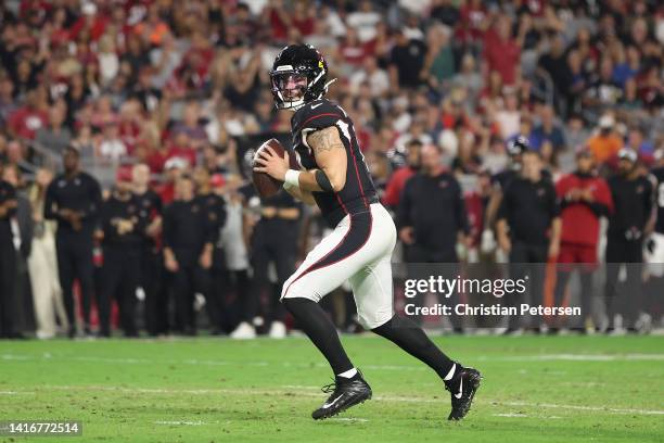 Quarterback Trace McSorley of the Arizona Cardinals drops back to pass during the second half of the NFL preseason game against the Baltimore Ravens...