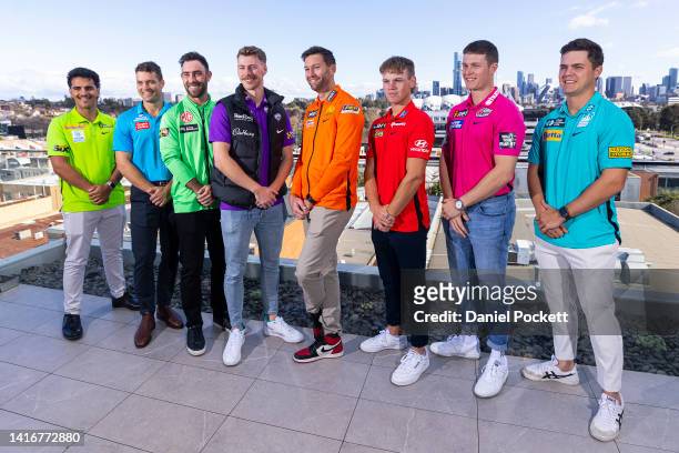 Ollie Davies of the Thunder, Alex Carey of the Strikers, Glenn Maxwell of the Stars, Riley Meredith of the Hurricanes, Andrew Tye of the Scorchers,...