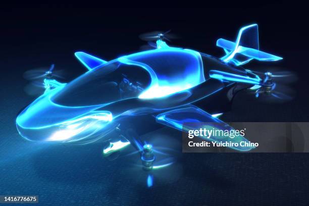 futuristic flying car with wings and propeller - motor ストックフォトと画像
