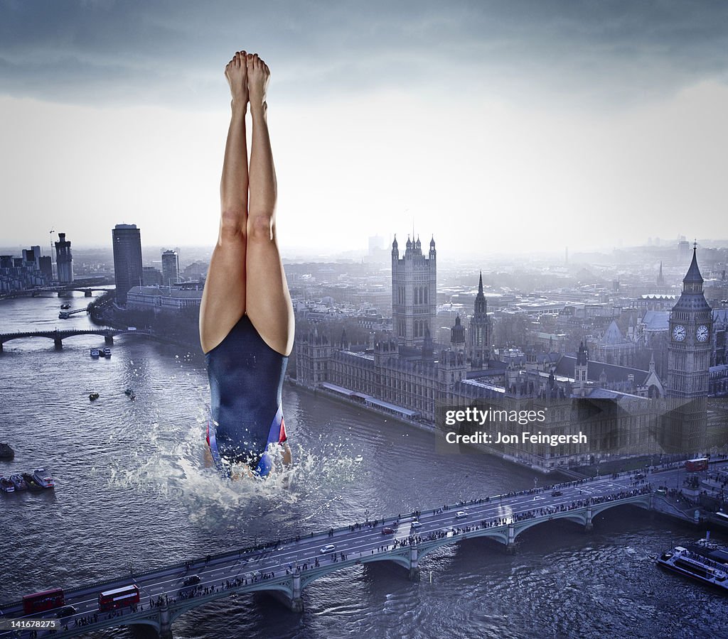 Woman Diving into River